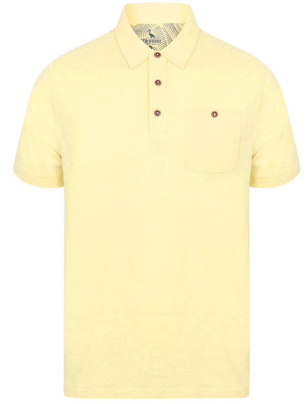 Pale Cotton Slub Polo Shirt with Chest Pocket in Pale Yellow - South Shore