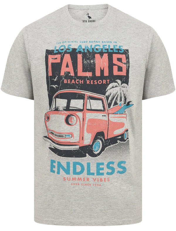 Palms Van Motif Cotton Jersey T-Shirt in Light Grey Marl - South Shore
