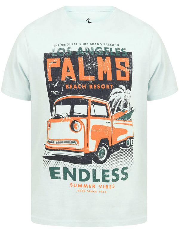 Palms Van Motif Cotton Jersey T-Shirt in Pastel Blue - South Shore