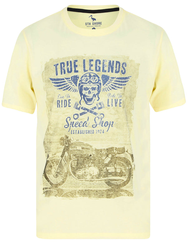 True Legends Motif Cotton Jersey T-Shirt in Pastel Yellow - South Shore