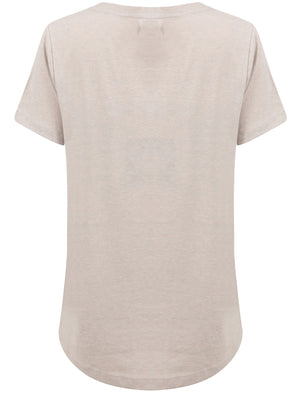 Waves Motif Cotton Crew Neck T-Shirt in Stone Marl - South Shore