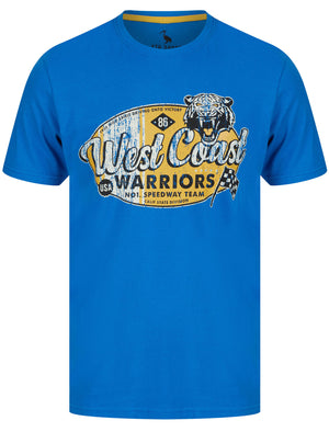 West Coast Warriors Motif Cotton Jersey T-Shirt in Jet Blue - South Shore