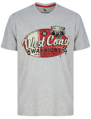 West Coast Warriors Motif Cotton Jersey T-Shirt in Light Grey Marl - South Shore