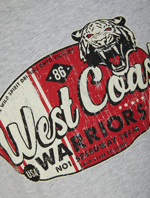 West Coast Warriors Motif Cotton Jersey T-Shirt in Light Grey Marl - South Shore