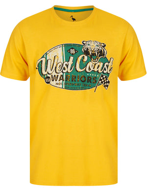 West Coast Warriors Motif Cotton Jersey T-Shirt in Yolk Yellow - South Shore