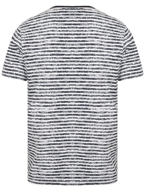 Ashwood Distressed Striped Cotton Jersey T-Shirt with Chest Pocket in Iris Navy / Optic White - South Shore