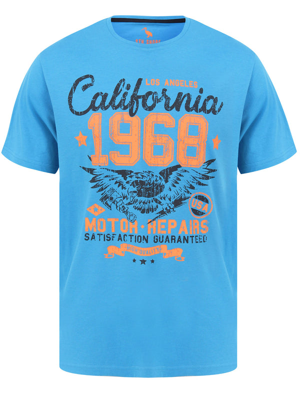 Eagle Calif Motif Cotton Jersey T-Shirt in Swedish Blue - South Shore