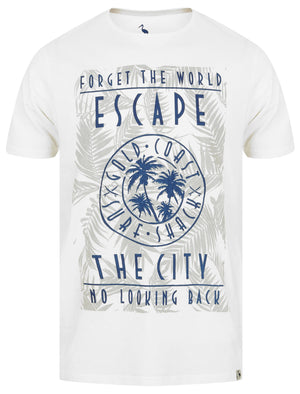 Escape The City Motif Cotton Jersey T-Shirt in Snow White - South Shore