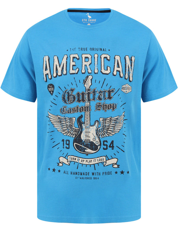 Guitar Custom Motif Cotton Jersey T-Shirt in Swedish Blue - South Shore