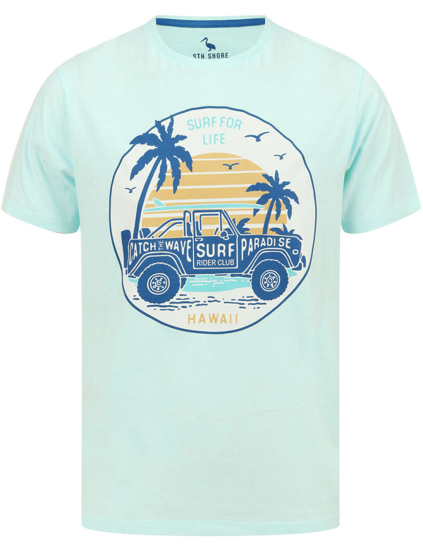 Hawaii Motif Cotton Jersey T-Shirt in Fair Aqua - South Shore