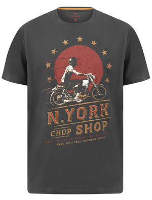 New York Chop Shop Motif Cotton Jersey T-Shirt in Raven Grey - South Shore
