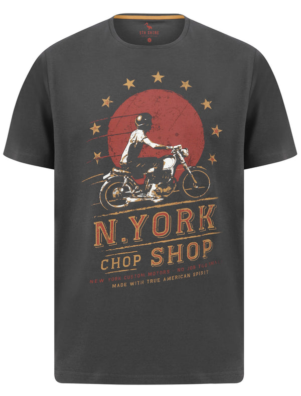 New York Chop Shop Motif Cotton Jersey T-Shirt in Raven Grey - South Shore
