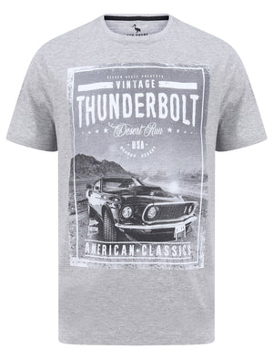 Thunderbolt Motif Cotton Jersey T-Shirt in Light Grey Marl - South Shore
