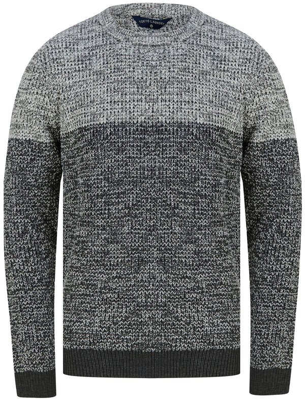 Lund Colour Block Waffle Knit Jumper in Oatgrey Marl / Dark Grey Twist - Tokyo Laundry