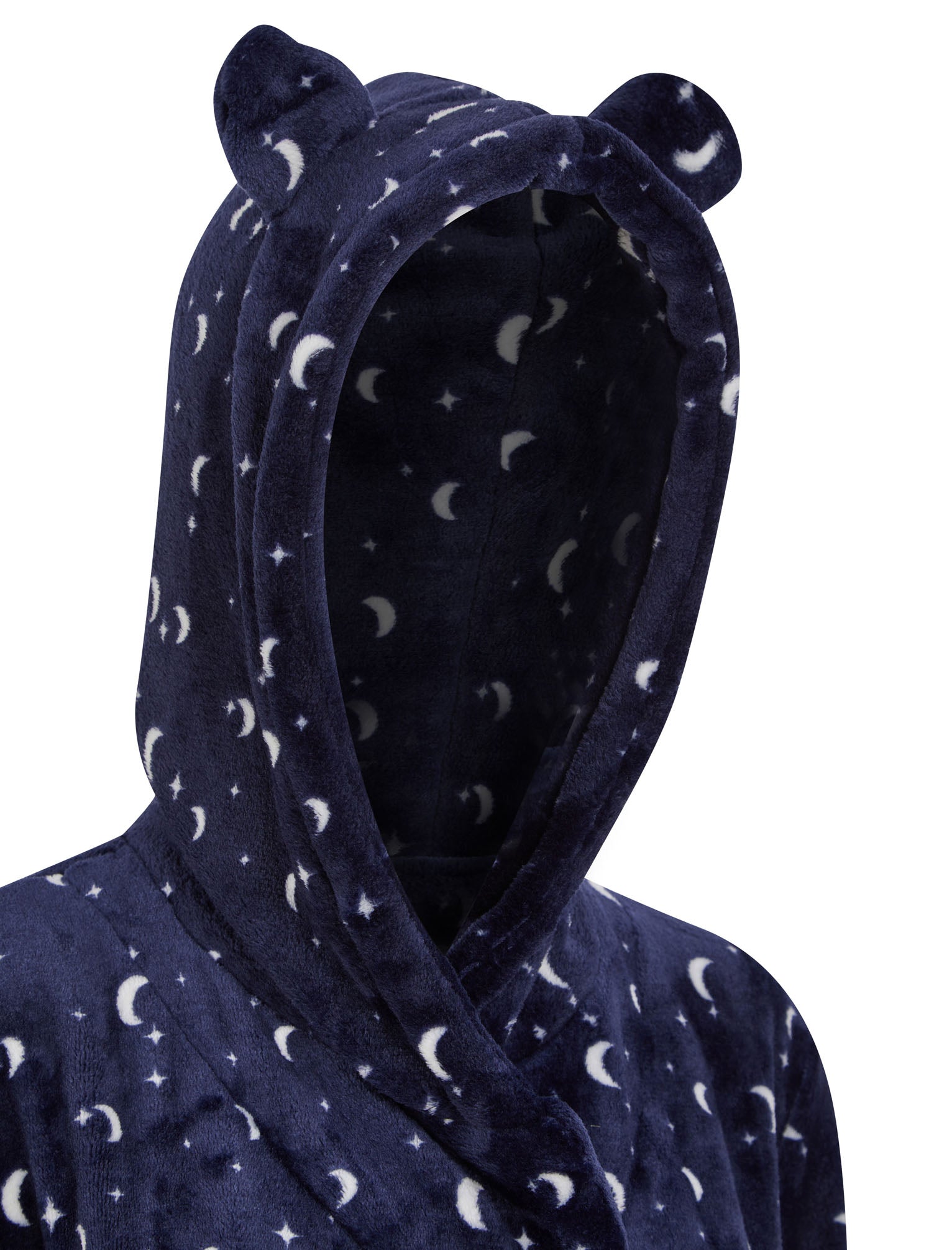 Women's Moon & Stars Soft Fleece Tie Robe Dressing Gown with Hooded Ea –  Tokyo Laundry