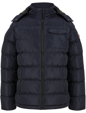 Texcoco Borg Lined Quilted Puffer Jacket with Detachable Hood in Sky Captain Navy - Tokyo Laundry Active Tech