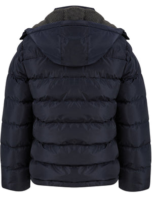 Texcoco Borg Lined Quilted Puffer Jacket with Detachable Hood in Sky Captain Navy - Tokyo Laundry Active Tech