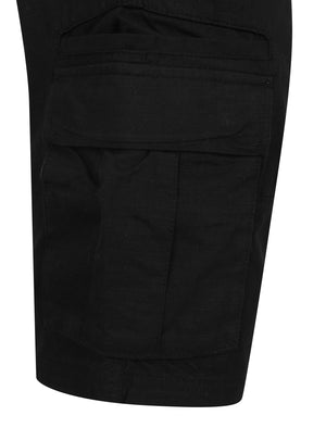 Africa Ripstop Cotton Cargo Shorts with Belt In Black - Tokyo Laundry