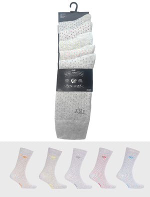 Airile (5 Pack) Cotton Rich Polka Dot Socks in Sage / Orange / Yellow / Red / Blue - Tokyo Laundry