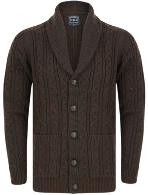 Andromeda Cable Knitted Wool Blend Cardigan with Shawl Collar In Brown - Tokyo Laundry