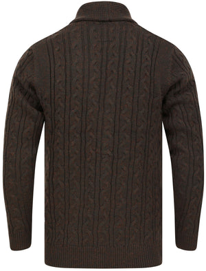 Andromeda Cable Knitted Wool Blend Cardigan with Shawl Collar In Brown - Tokyo Laundry