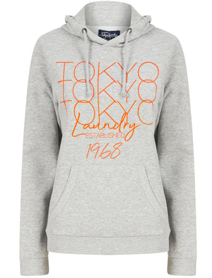 Areli Embroidered Motif Brushback Fleece Pullover Hoodie in Light Grey Marl - Tokyo Laundry