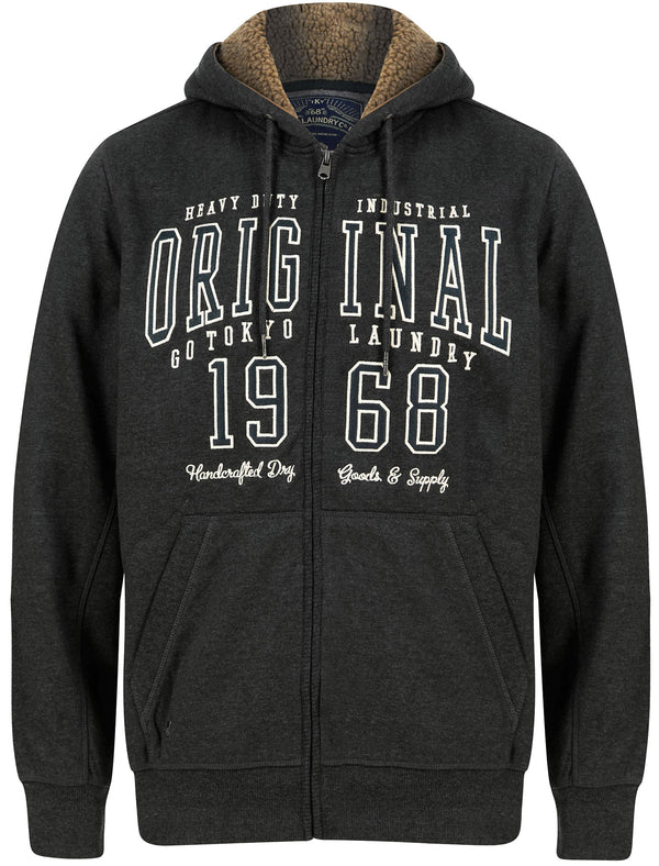 Artof Zip Through Fleece Hoodie with Borg Lined Hood in Charcoal Marl  - Tokyo Laundry