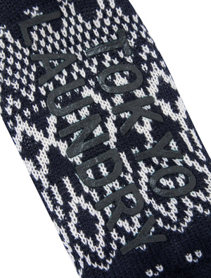 Atlantia Jacquard Fairisle Print Borg Lined Chunky Knit Slipper Socks in Navy - Tokyo Laundry