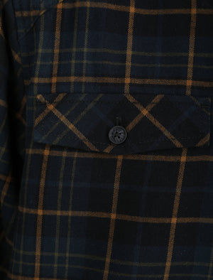 Atwell Borg Lined Cotton Flannel Checked Over Shirt in Dark Teal Check - Tokyo Laundry
