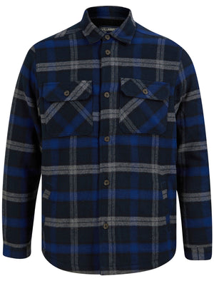 Bampton Borg Lined Checked Flannel Overshirt Jacket in Blue Depths - Tokyo Laundry
