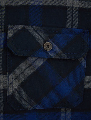 Bampton Borg Lined Checked Flannel Overshirt Jacket in Blue Depths - Tokyo Laundry