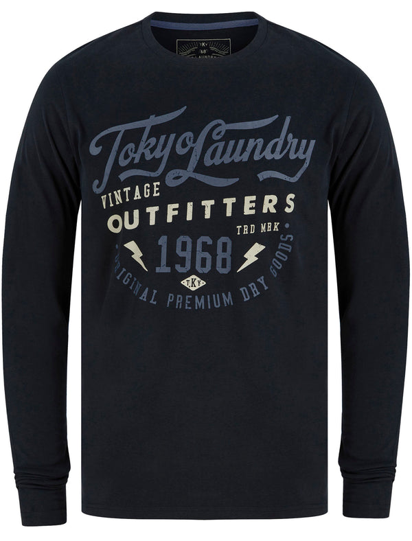 Bearer Motif Cotton Jersey Long Sleeve Top In Jet Black - Tokyo Laundry