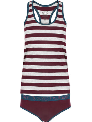 Begonia Striped Racer Tank Top Underwear Set in Pickled Beetroot / Light Grey Marl - Tokyo Laundry