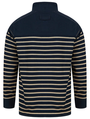 Bibury Striped Cotton Pique Half Zip Neck  Sweater Top in Fog Stone - Tokyo Laundry