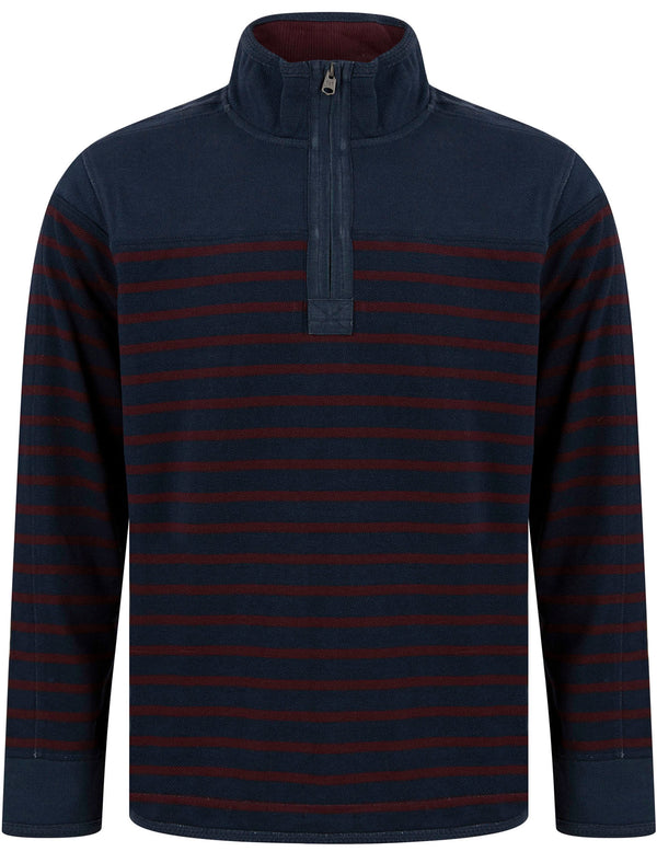 Bibury Striped Cotton Pique Half Zip Neck  Sweater Top in Port Royale - Tokyo Laundry