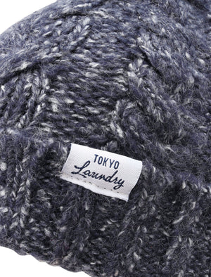 Women's Billie Cable Knit Bobble Hat with Pom Pom in Blue Marl - Tokyo Laundry