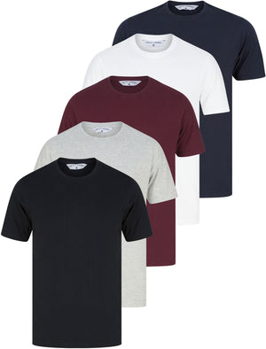 Bilton (5 Pack) Cotton Jersey Basic T-Shirt Set In Wine / Navy / Grey Marl / White / Black - Tokyo Laundry