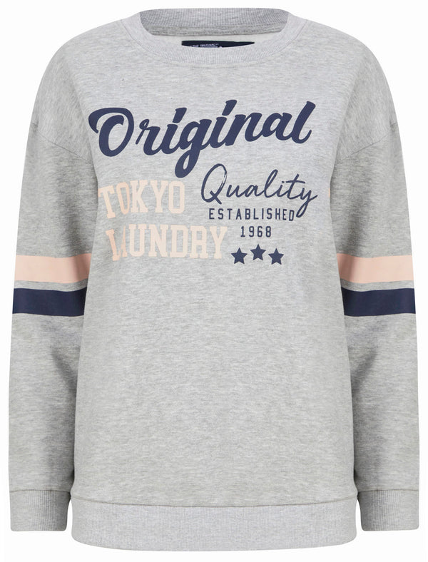 Biscuit Sports Motif Cotton Blend Fleece Sweatshirt in Light Grey Marl -  Tokyo Laundry
