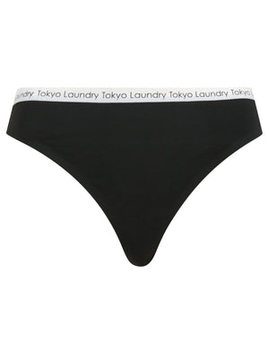Black Cab (3 Pack) No VPL Seam Free Assorted Thongs in Nine Iron / Jet Black / Optic White Marble Print - Tokyo Laundry