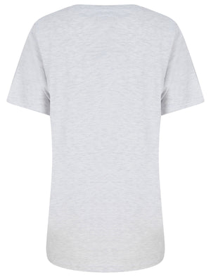 Book Fly Motif Cotton Crew Neck T-Shirt in Ice Grey Marl - Weekend Vibes