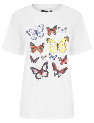 Book Fly Motif Cotton Crew Neck T-Shirt in Snow White - Weekend Vibes