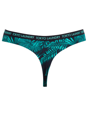 Borneo (3 Pack) Palm Print No VPL Seam Free Assorted Thongs in Harbour Blue / Patriot Blue / Dark Navy - Tokyo Laundry
