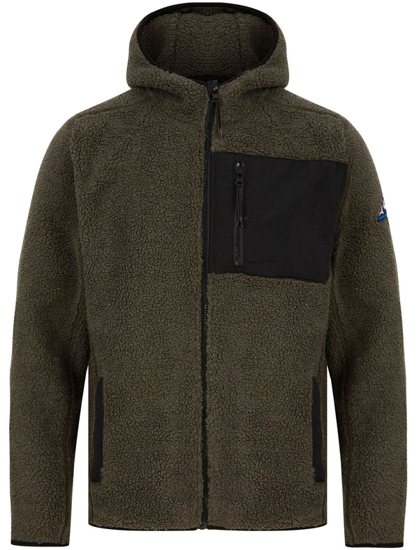 Brewer Teddy Borg Fleece Zip Through Hoody In Dusty Olive - Tokyo Laundry