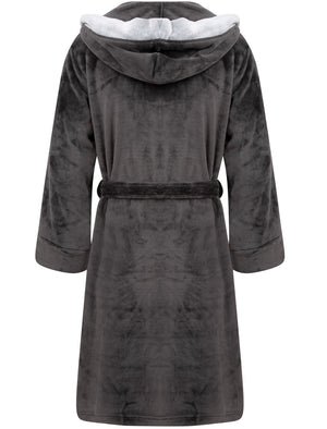 grey hooded dressing gown mens Mens Grey Fleece Hooded Dressing Gown Grey Mens Soft Dressing Gown With Hood Mens Grey Fleece