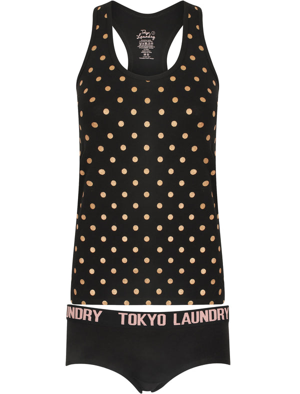 Camellia Polka Dot Racer Tank Top Underwear Set in Sailor Jet Black / Bridal Rose - Tokyo Laundry