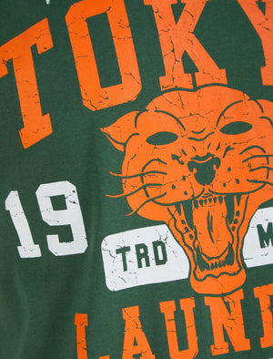 Catwild Motif Cotton Jersey T-Shirt In Dark Green - Tokyo Laundry