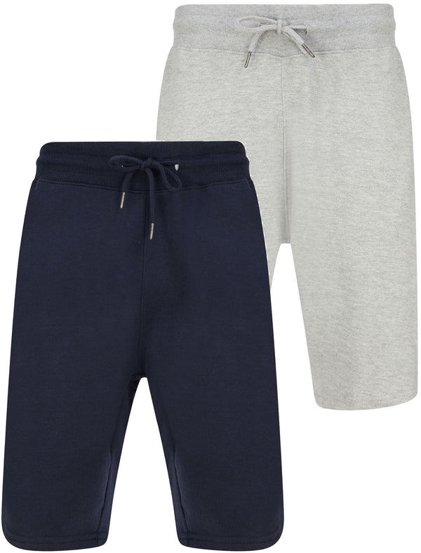 Cayton (2 Pack) Cotton Blend Brushback Fleece Jogger Shorts Set In Sky Captain Navy / Light Grey Marl - Tokyo Laundry