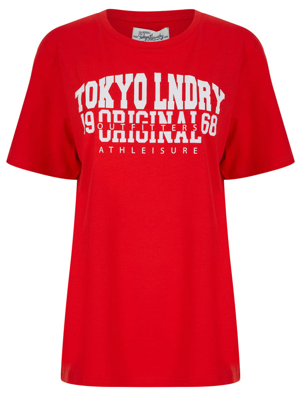 Charli Flocked Motif Cotton Jersey T-Shirt in High Risk Red - Tokyo Laundry