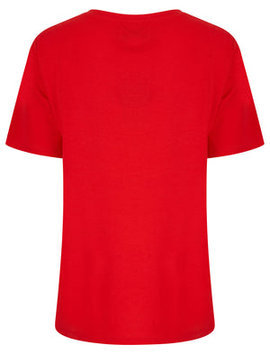 Charli Flocked Motif Cotton Jersey T-Shirt in High Risk Red - Tokyo Laundry