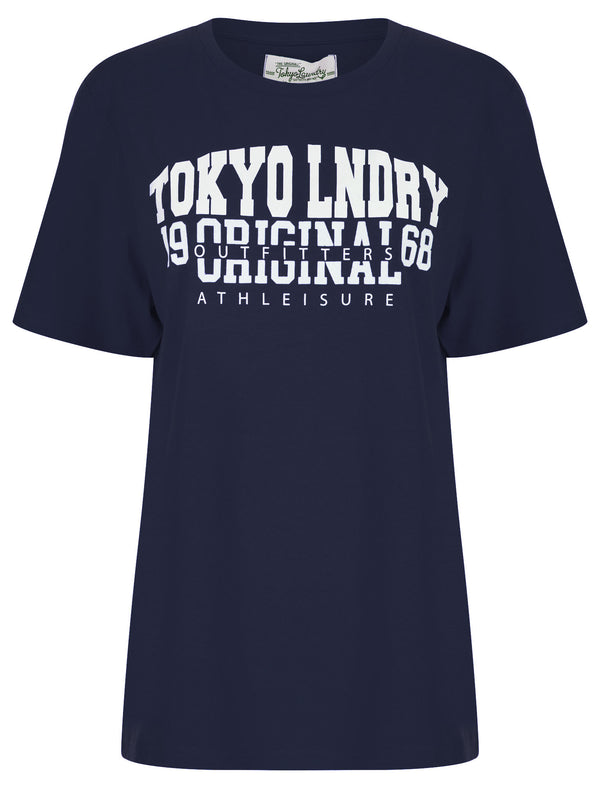 Charli Flocked Motif Cotton Jersey T-Shirt in Sky Captain Navy - Tokyo Laundry
